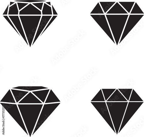 Four simple black diamond icons representing luxury wealth and precious gemstones
