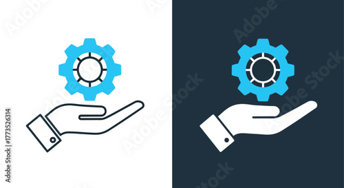 Hand holding cogwheel settings icon - Vector icon symbol for website - Icon vector - Blue icon vector