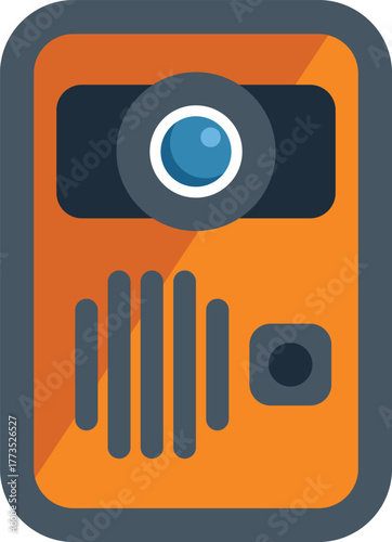 Intercom system is mounted on a wall, providing communication and security