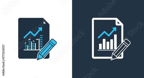 Business data document editing icon - Vector icon symbol for website - Icon vector - Blue icon vector