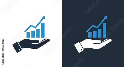 Hand holding growing business chart icon - Vector icon symbol for website - Icon vector - Blue icon vector