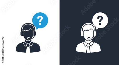 Help desk agent with question icon - Vector icon symbol for website - Icon vector - Blue icon vector