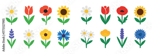Colorful Flower Icon Set
