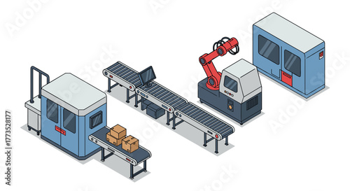 Isometric robotics and automation in a modern manufacturing factory