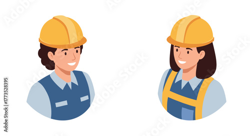 Friendly construction workers in safety helmets smiling with confidence