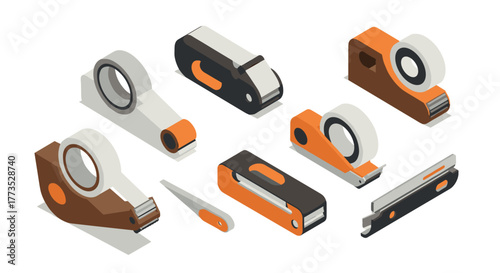 Isometric tape dispensers and cutters in modern design