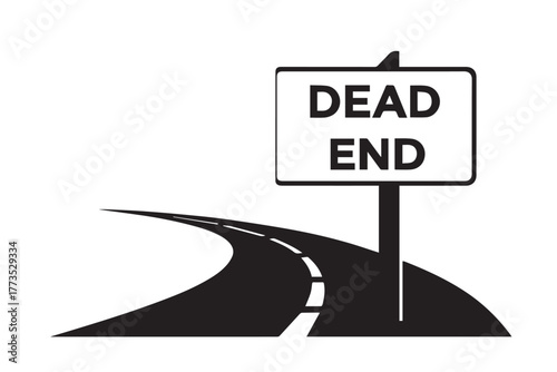 Dead End Road Sign Vector – Curved Highway Warning Symbol, Black and White Isolated Illustration