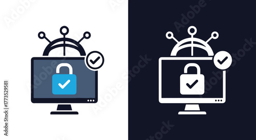Computer network security icon set - Vector icon symbol for website - Icon vector - Blue icon vector