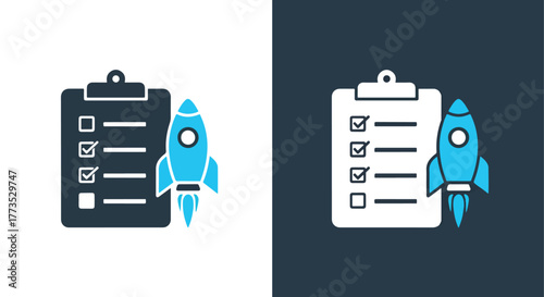 Business project launch checklist icon - Vector icon symbol for website - Icon vector - Blue icon vector