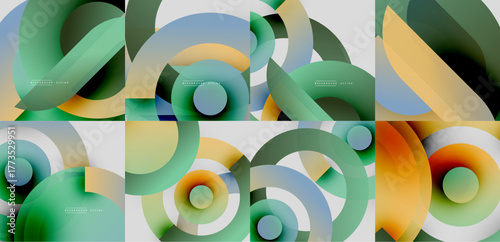 Abstract fluid shapes, vibrant colors, overlapping layers create modern designs. Smooth gradients, dynamic compositions, visual harmony present.