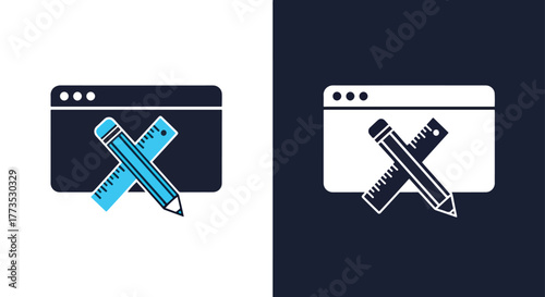 Web design development ruler pencil icon - Vector icon symbol for website - Icon vector - Blue icon vector