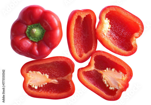 Vibrant red bell pepper, whole and sliced