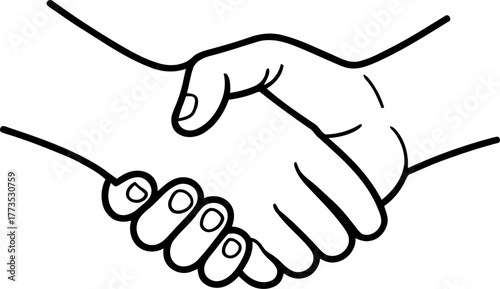 Black and white line drawing of two hands shaking handshake agreement