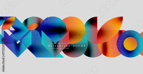 Abstract colorful shapes overlap, creating dynamic visual effect. Modern design with gradient hues, suitable background element.