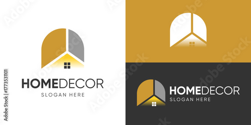 Creative simple home decor logo template. Interior home logo design vector illustration.