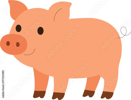 Cute pink pig flat vector illustration in simple cartoon style. Farm animal design .