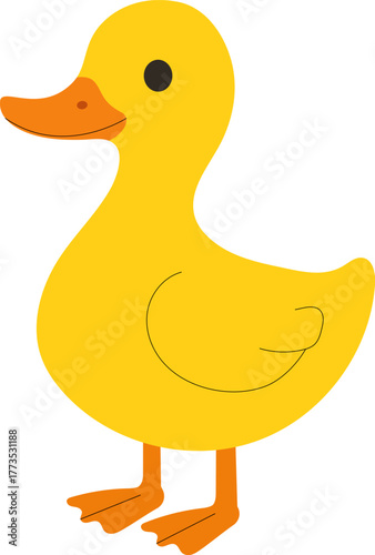 Cute yellow duck flat vector illustration in minimal cartoon style. Farm animal design..