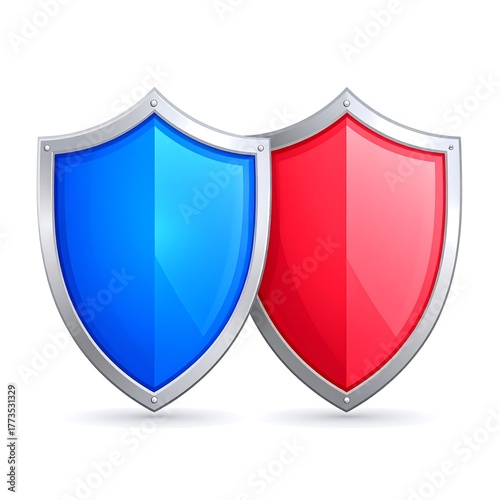 Two shields, blue and red, with metal borders