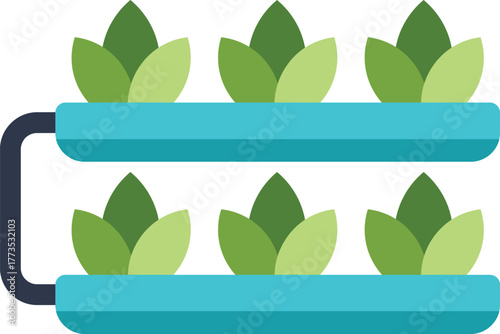 Modern hydroponic system growing green plants on shelves with water flowing through tubes, innovative approach to agriculture