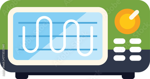 Green electric oven with heating element working, modern kitchen appliance for cooking