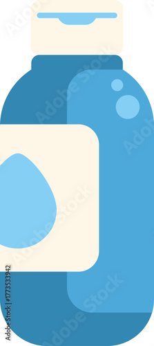 Simple vector illustration of a blue plastic bottle containing liquid soap for hand washing and hygiene
