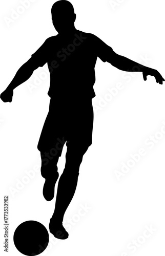 A football soccer player sports man in silhouette kicking the ball.
