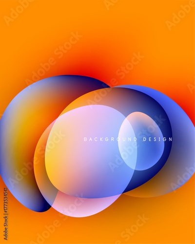 Abstract colorful circles overlap, creating vibrant visual effect. Orange background complements blue, pink hues. Modern design element.