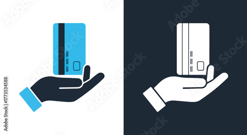 Hand holding debit or credit card icon - Vector icon symbol for website - Icon vector - Blue icon vector