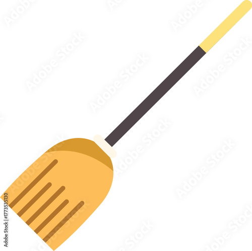 Simple flat illustration of a broom cleaning tool with wooden handle for sweeping dust