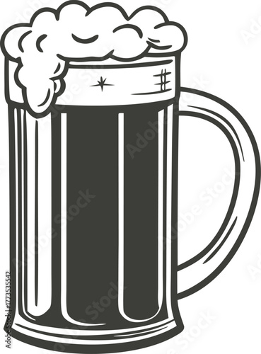 Dark beer mug with frothy head silhouette
