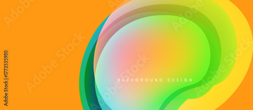 Abstract colorful layers create dynamic visual effect. Orange, green, pink hues blend smoothly. Modern design element for backgrounds.
