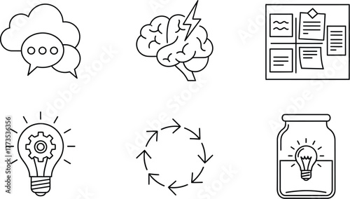 Vector art of brainstorming and creative process 