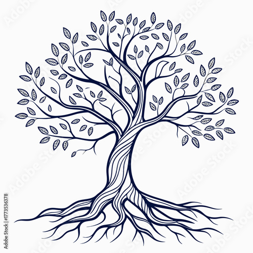 Tree with roots and leaves