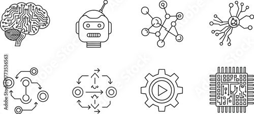 Vector art of artificial intelligence and machine learning set
