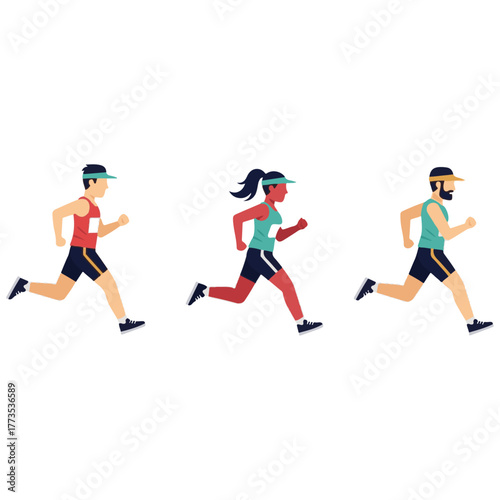 Healthy Family Running Together: Active Lifestyle with Parents and Kids Exercising Outdoors, Promoting Fitness, Wellness, and Fun Bonding Time in a Vibrant Flat Vector Illustration