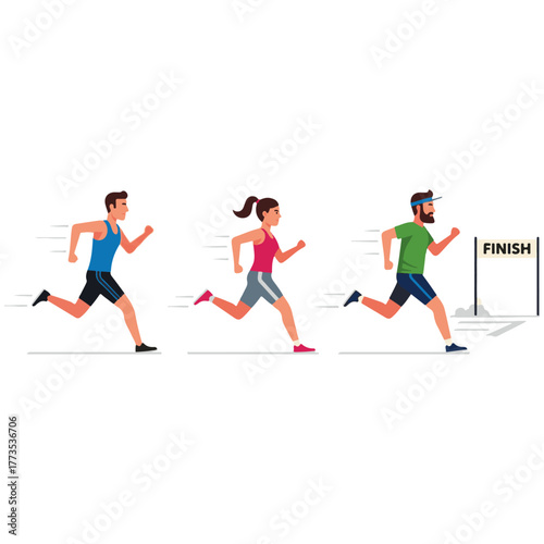 Healthy Family Running Together: Active Lifestyle with Parents and Kids Exercising Outdoors, Promoting Fitness, Wellness, and Fun Bonding Time in a Vibrant Flat Vector Illustration