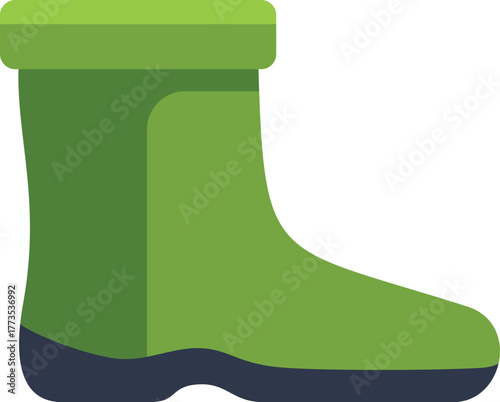 Simple vector illustration of a green rubber boot, ideal for agriculture, gardening or outdoor activities