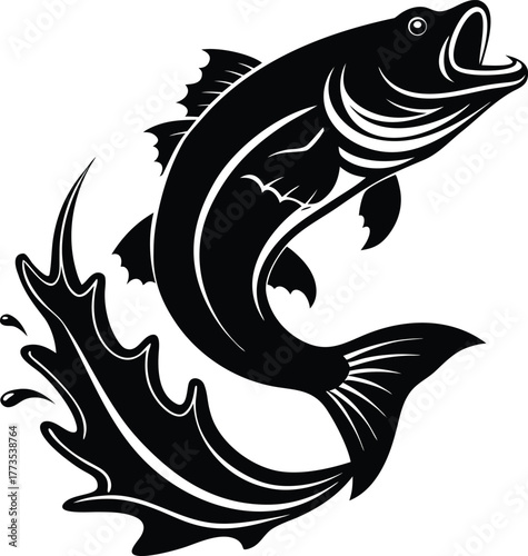Black Silhouette Of A Jumping Fish With Water leaping