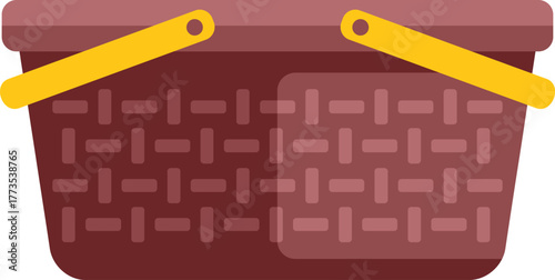 This illustration shows an empty picnic basket with yellow handles, ready for an outdoor meal