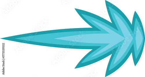 Stylized blue cannabis marijuana leaf forming the shape of an arrow moving fast to the right
