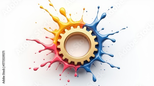 Colorful Splash with Gear on White Background