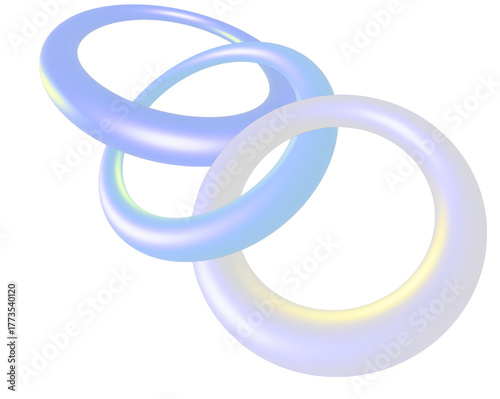 3D Holographic Donut Loops on Pastel Background. Glossy Glass Rings with Iridescent Light Effects	