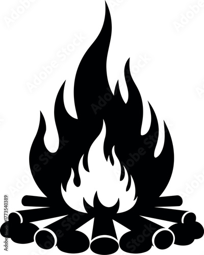 Stylized campfire silhouette flame on wood logs vector