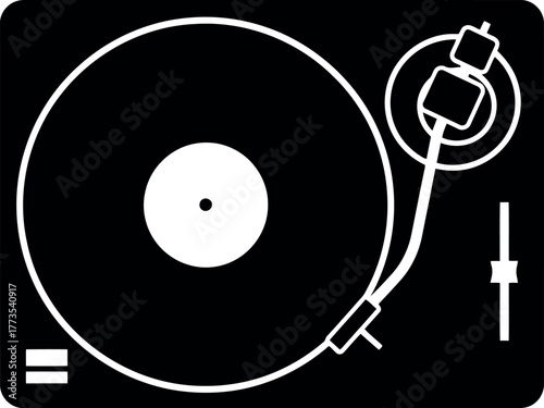Classic turntable silhouette retro music player vinyl record vector