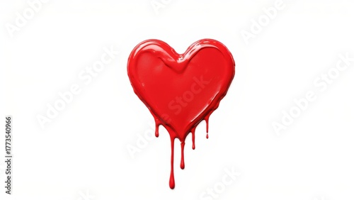 Dripping Red Heart on White Background