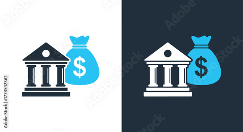 Banking finance icon with money bag - Vector icon symbol for website - Icon vector - Blue icon vector