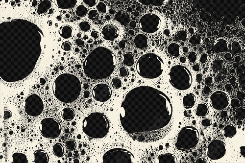 Detailed soap bubbles texture. Foamy detergent circles form grunge vector pattern for cosmetic product backgrounds.