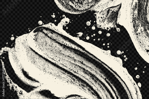 Soapy foam horizontal smear texture. Grunge cleaning pattern with bubbles and streaks. Vector realistic detergent surface for cleaning graphic design.