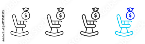 Retirement Savings icon set collection in creative outline style for business featuring smooth line variation suitable for financial freedom strategy and digital growth