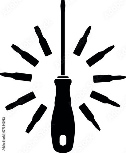 Screwdriver with interchangeable bits starburst tool icon vector vector